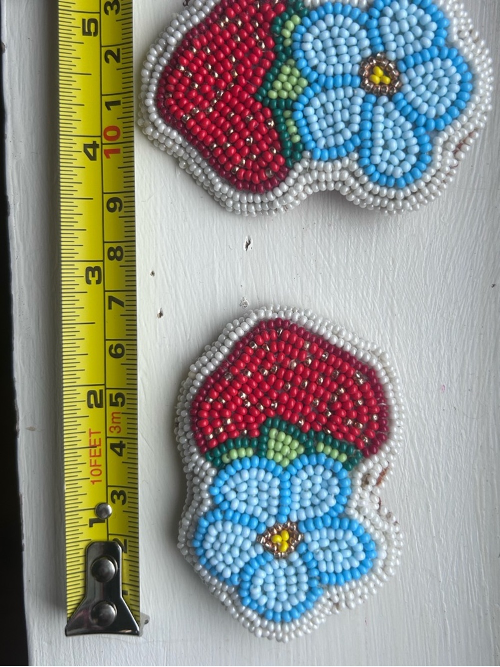 Handmade Beaded Floral Strawberry Earrings - Blue & Red - Picture 5 of 5